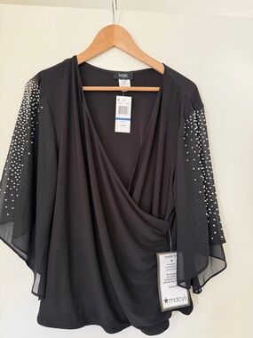 MSK Black Beaded Draped Blouse